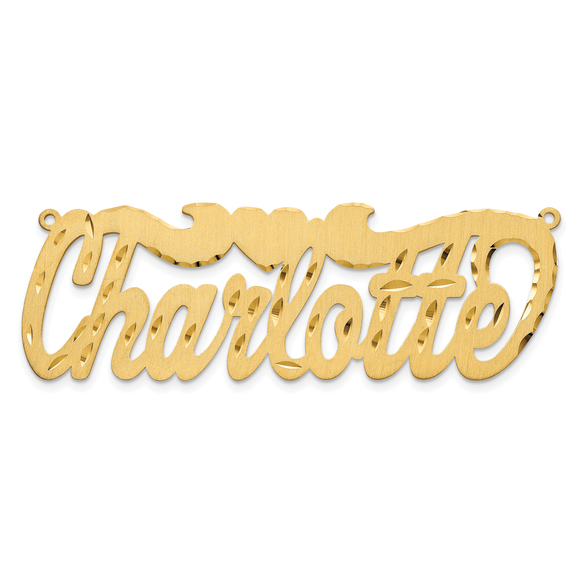 Sterling Silver/Gold-plated Satin Diamond-cut with Heart Name Plate - Picture 3 of 4